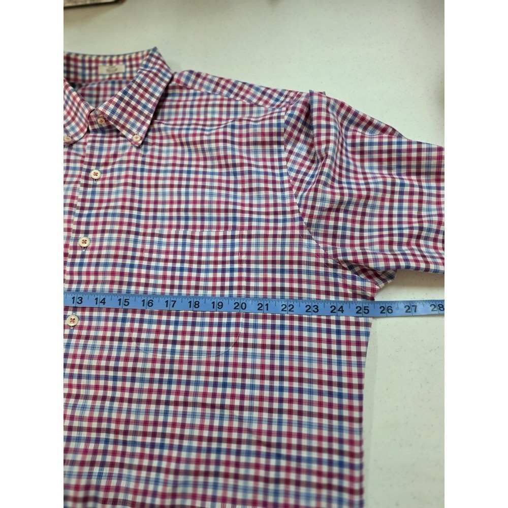 Peter Millar Mens Large Plaid Button Down Shirt Purple Blue White Cotton L Long - Picture 8 of 10